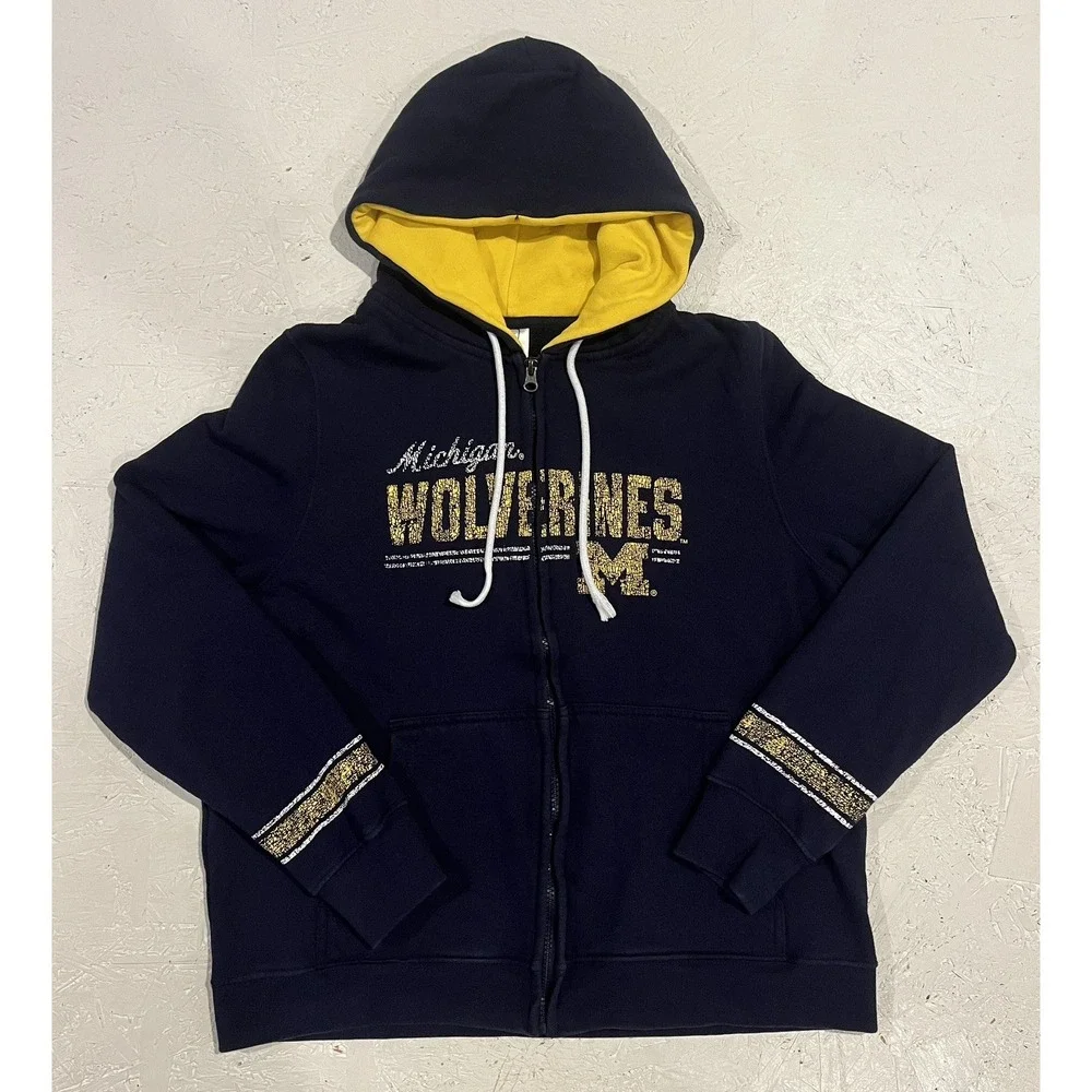 Vintage Pro Edge Michigan Wolverines Hooded Jacket Full‎ Zip Youth XL Blue Kids